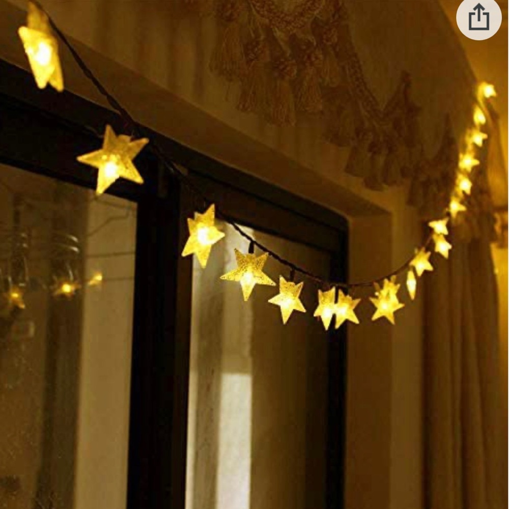 Star solar powered ~40 ft string lights indoor/outdoor warm white, never used